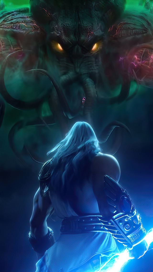1080x1920 smite zeus vs cthulhu 4k - games iPhone 8 Wallpaper