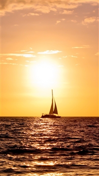 Ship On Sunset Sea wallpaper