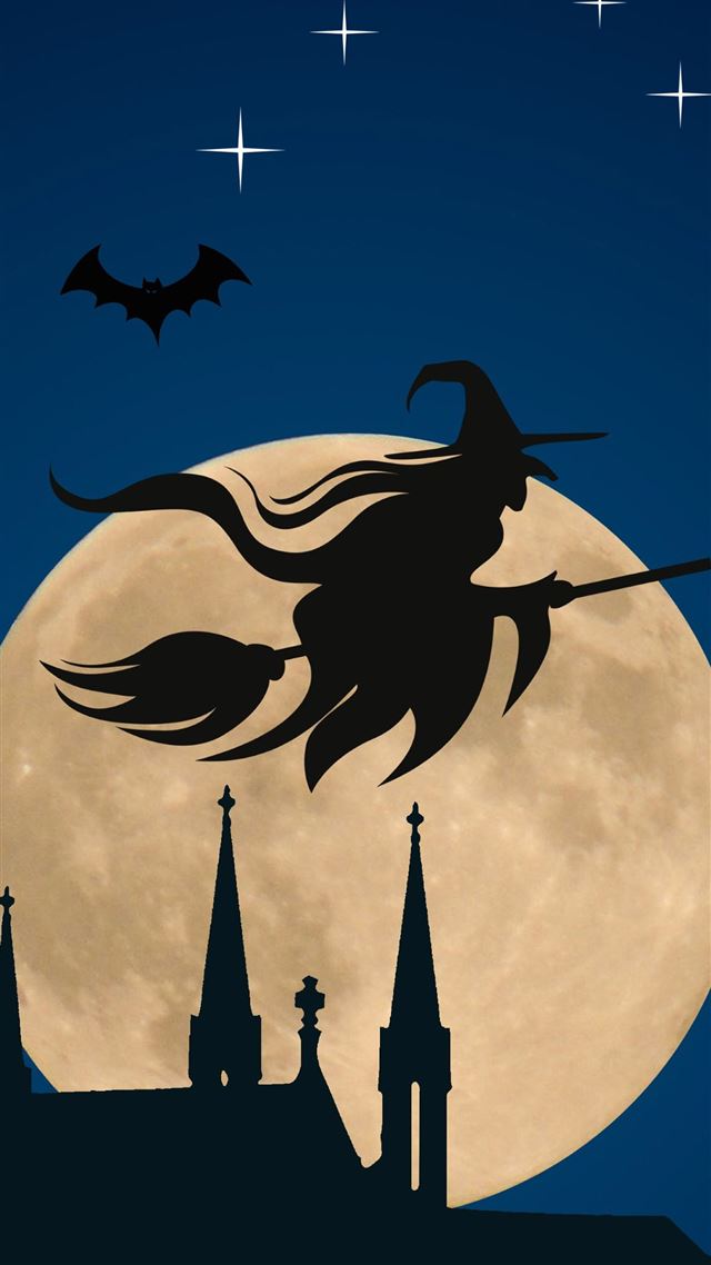1080x1920 Halloween Witch Flying Broom Over Moon -  iPhone 8 Wallpaper