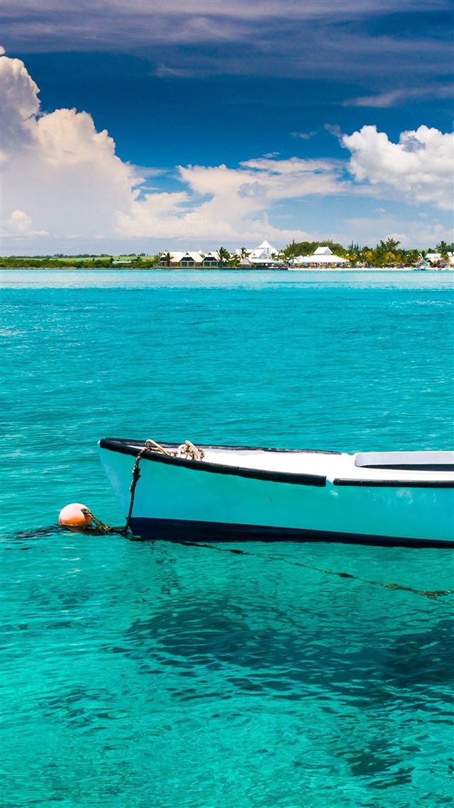 1080x1920 Pure Blue Lake Boat - water iPhone 8 Wallpaper