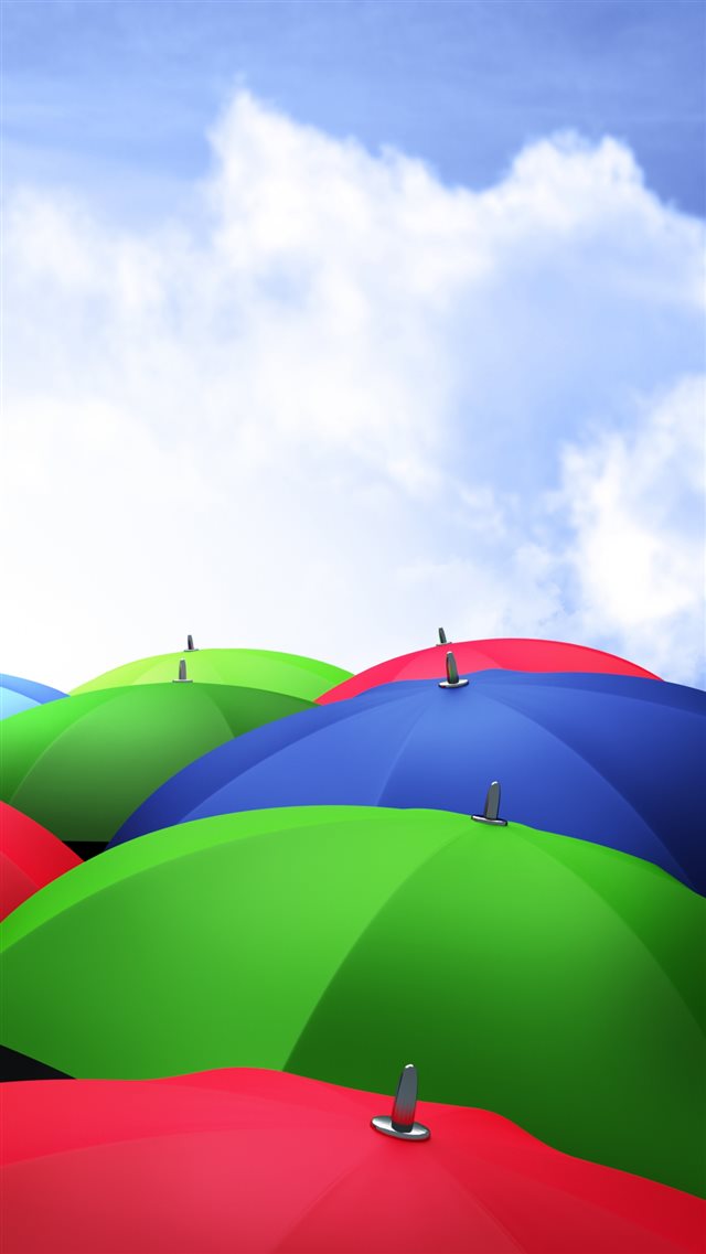 1080x1920 Umbrellas 3d Sky Clouds Colorful - 3d iPhone 8 Wallpaper