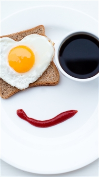 Breakfast Scrambled Eggs Coffee Heart Bread Ketchup wallpaper