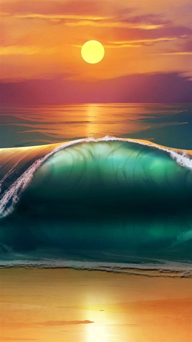 1080x1920 Art Sunset Beach Sea Waves - sun iPhone 8 Wallpaper