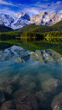 Mountain Landscape Reflection Mountains Lake Rocks wallpaper