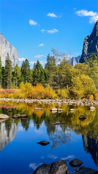 Yosemite National Park Lake Rocks Mountains Autumn Nature wallpaper