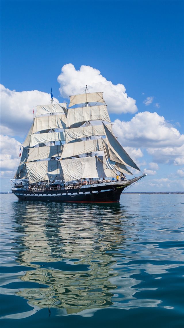 1080x1920 Ship Sea Sky Sail Wave - blue iPhone 8 Wallpaper
