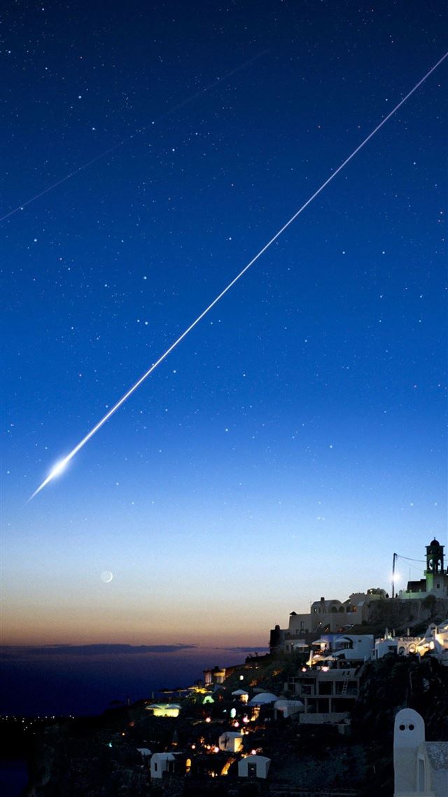 1080x1920 Shooting Star Over Cliff City - orange iPhone 8 Wallpaper