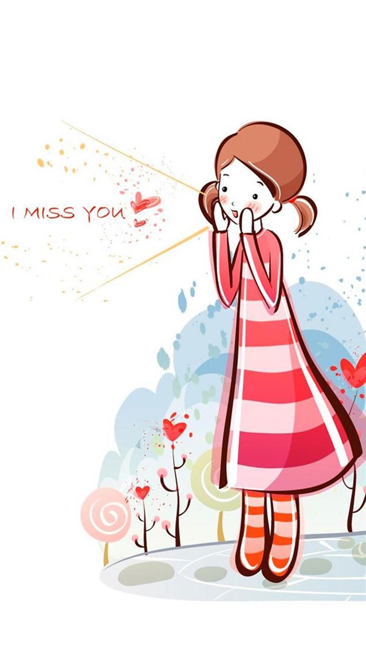 Anime I Miss U Cartoon iPhone 8 Wallpapers Free Download