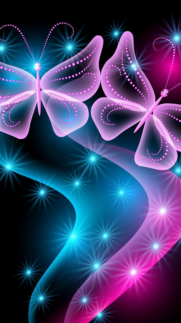 Butterflies Neon Light Abstract Black Background iPhone 8 ...