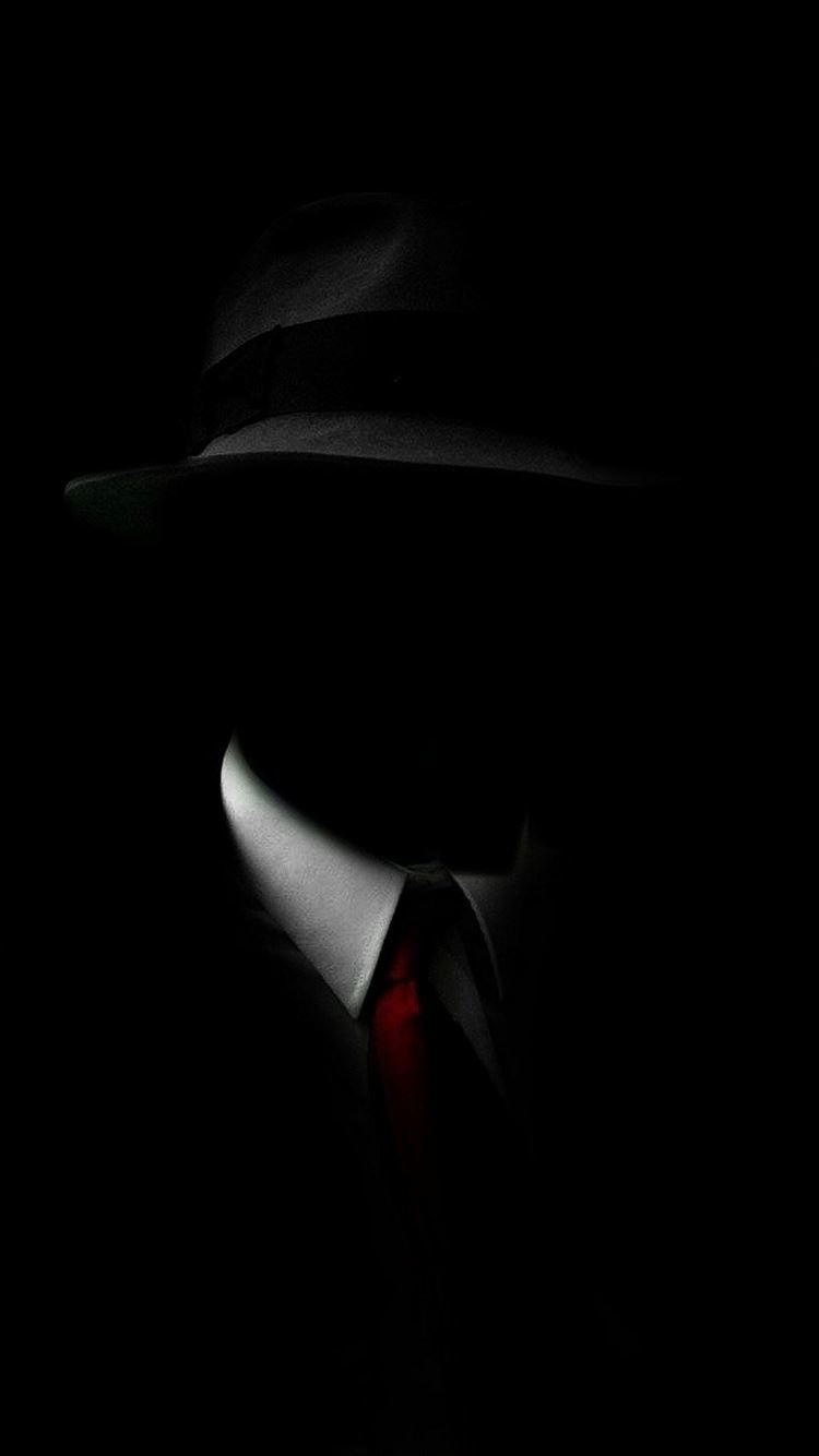 Shadow Man Black Suit Hat Red Tie iPhone 8 Wallpapers Free Download