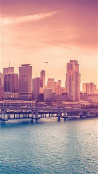 City Skyline Bridge Sunset iOS8 wallpaper