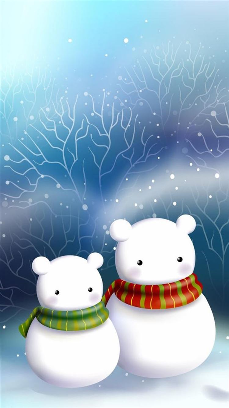 Cute Snowman Bear Couple iPhone 8 Wallpapers Free Download