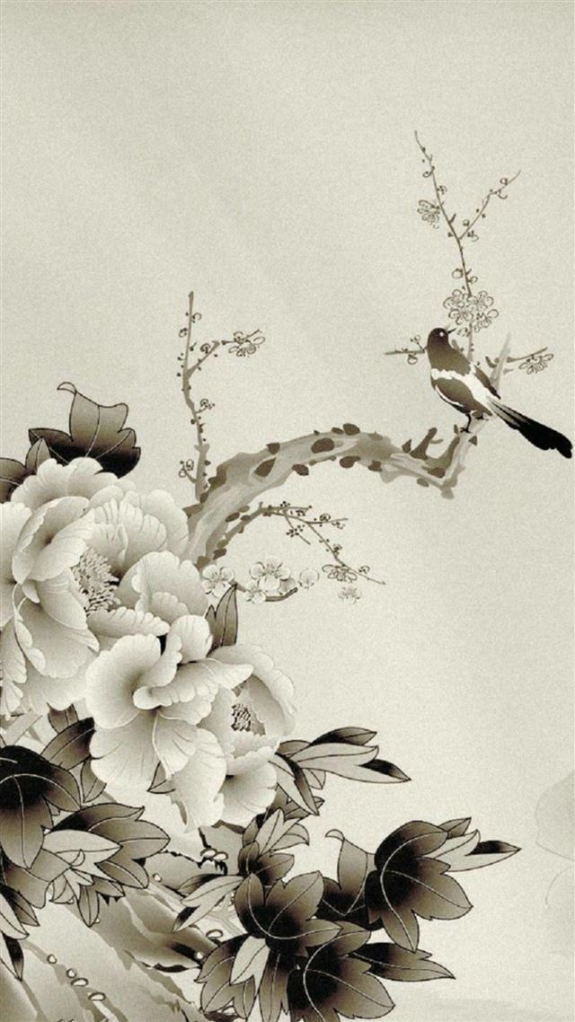 1080x1920 Blossom Peony Ink Painting - painting iPhone 8 Wallpaper