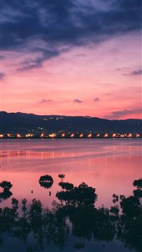 River Bank City Sunset Landscape wallpaper