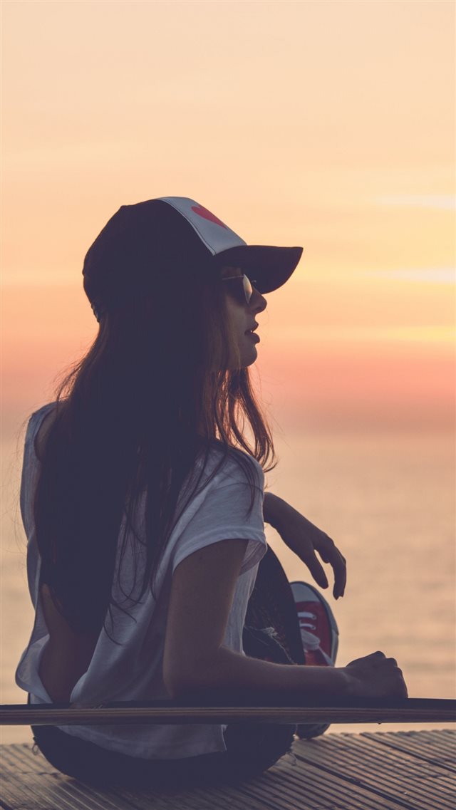 1080x1920 Girl Skate Sea Sunset Cap -  iPhone 8 Wallpaper