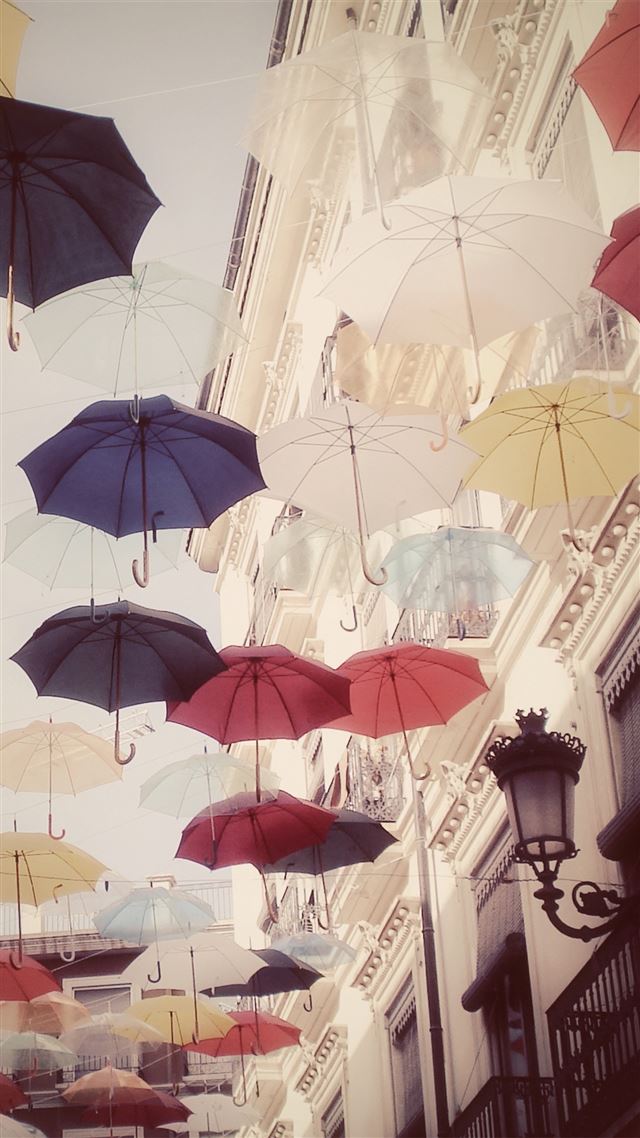 1080x1920 Floating Colorful Umbrellas In City -  iPhone 8 Wallpaper