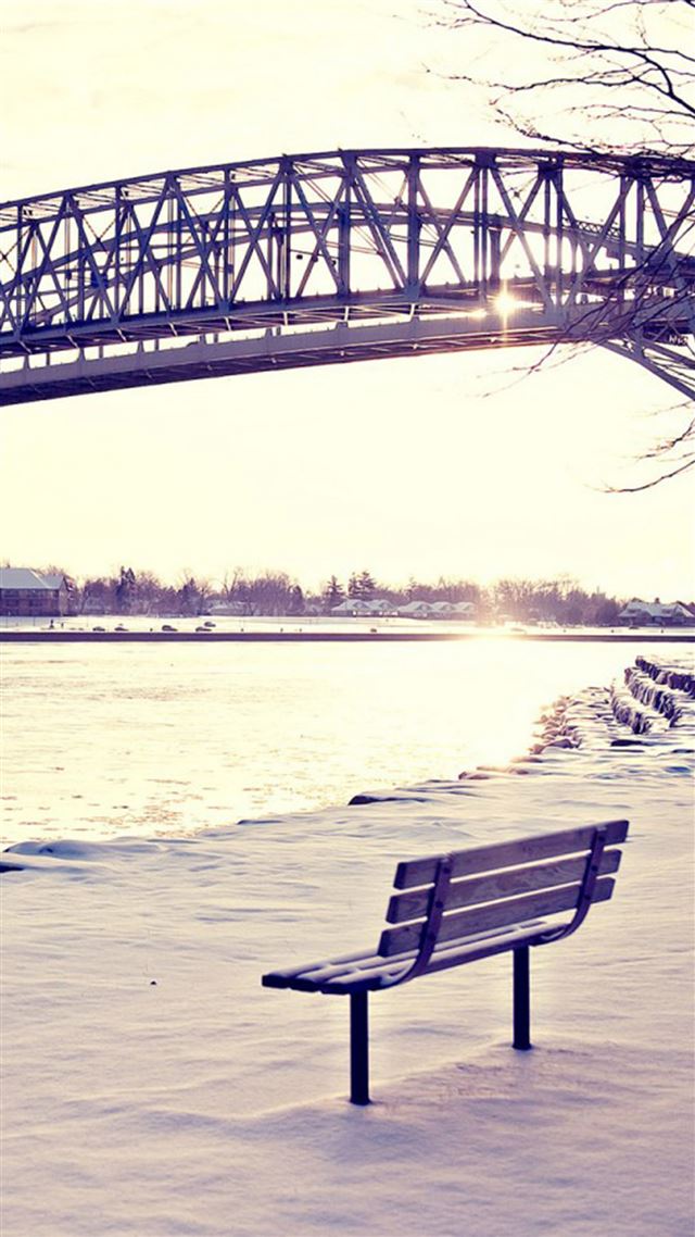 1080x1920 Lonely Bench Under Sunset River Bank Bridge - bridge iPhone 8 Wallpaper