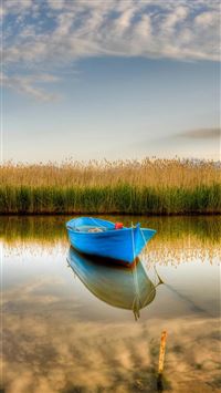 Nature Blue Boat Stranding Calm Crystal Lake wallpaper