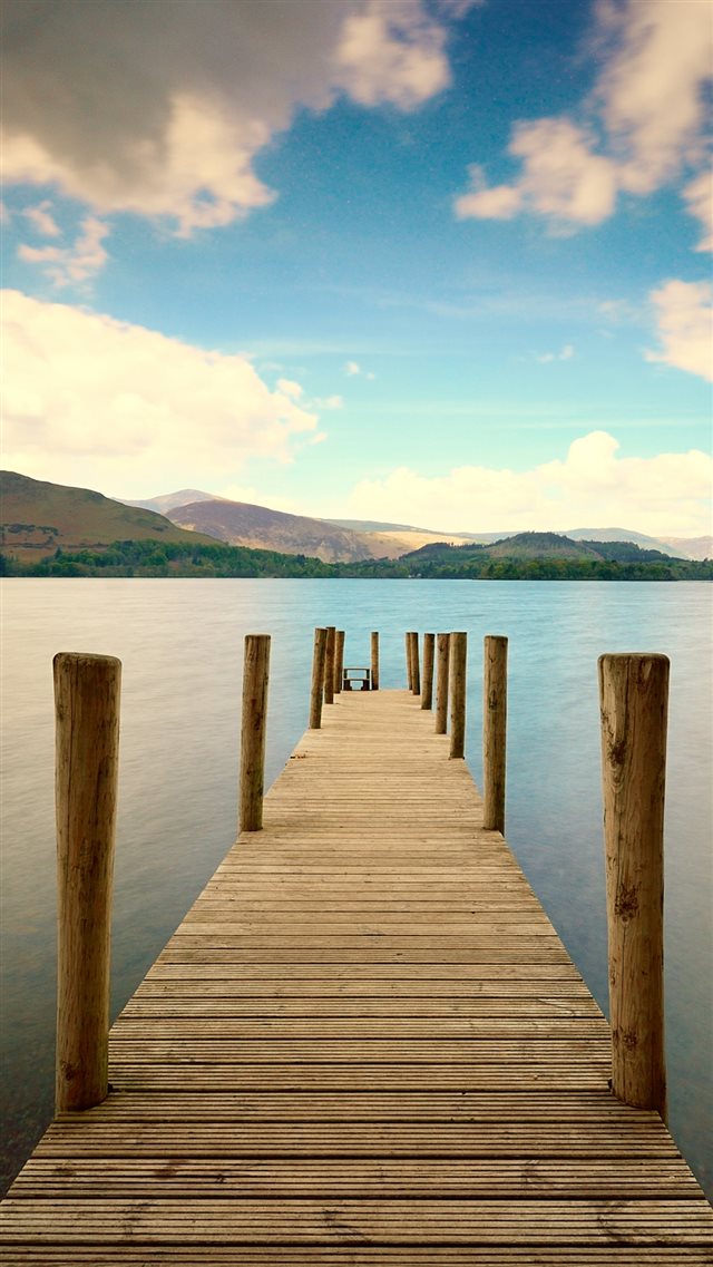 1080x1920 Pier River Mountain Distance Sky - sunny iPhone 8 Wallpaper