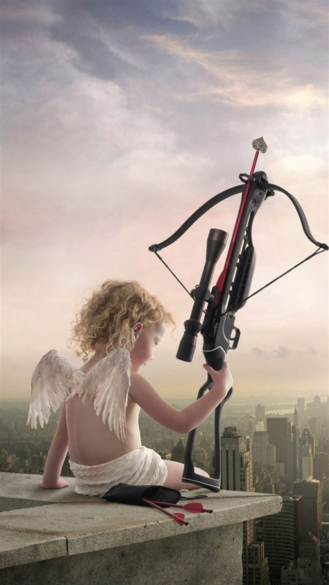 1080x1920 Rooftop Cupid Angel Love Bow Arrow - gray iPhone 8 Wallpaper
