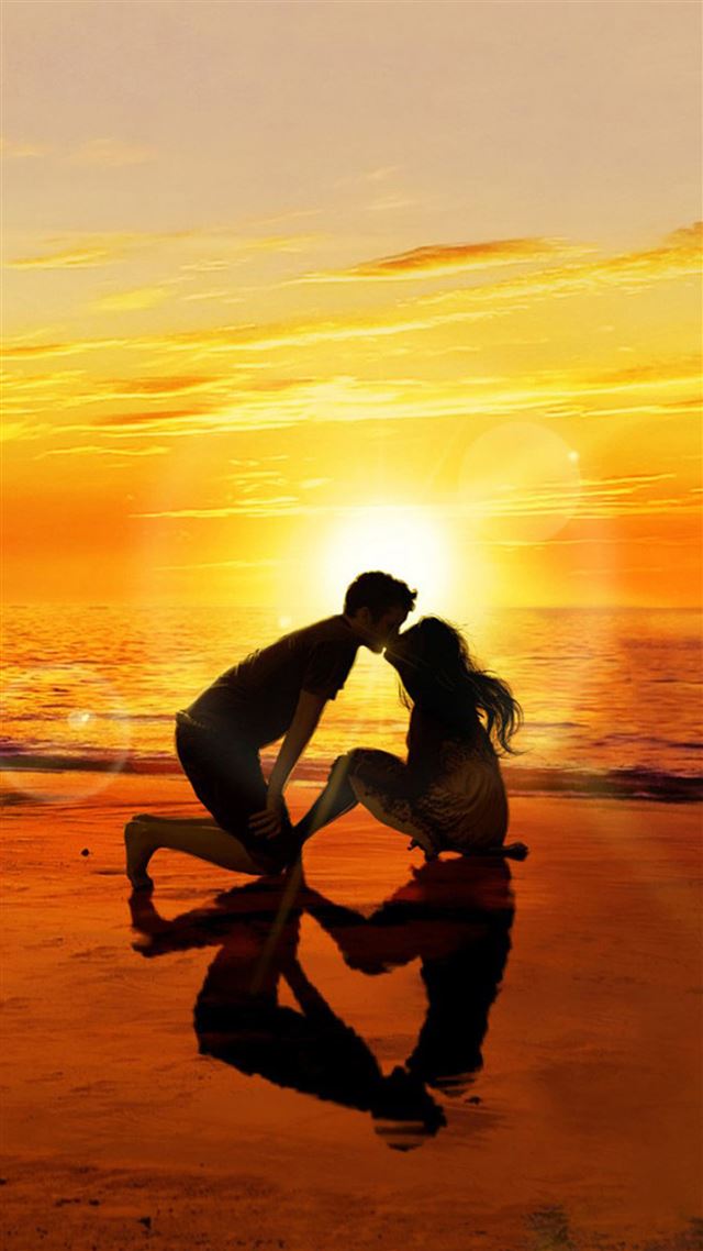 1080x1920 Kissing Lover Sunset Beach - couple iPhone 8 Wallpaper