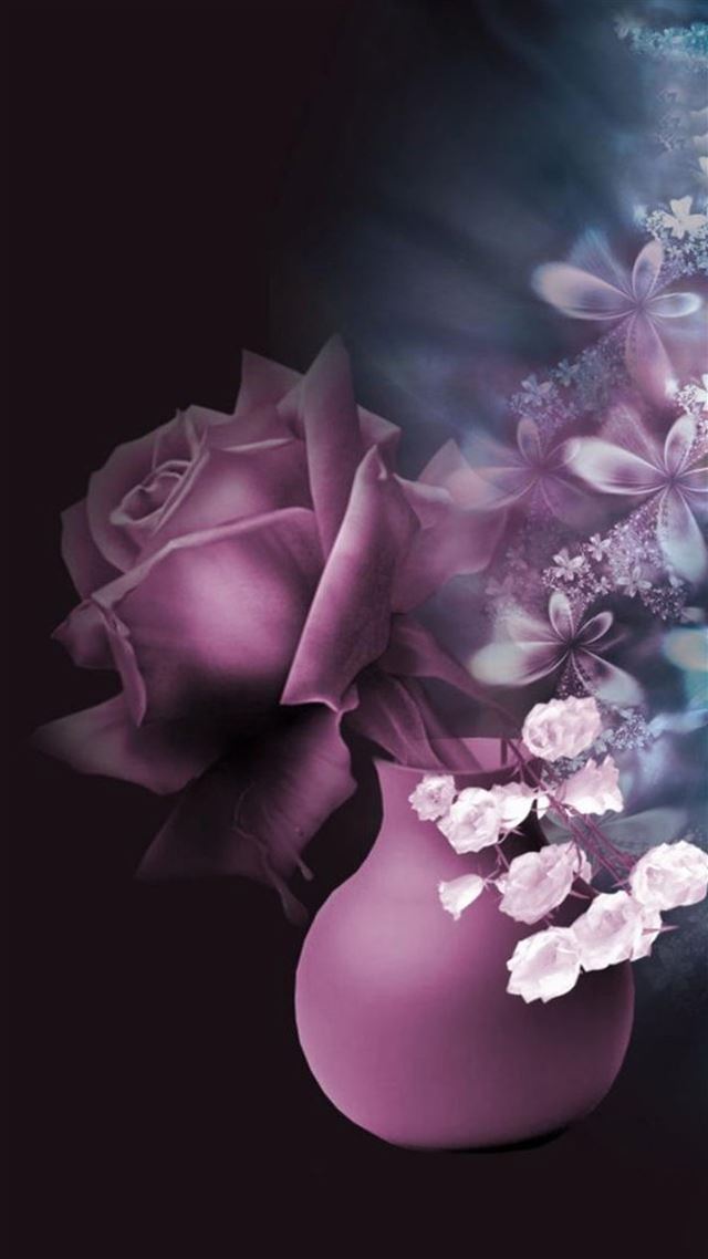 1080x1920 Purple Pink Rose Vase Drawn Art - painting iPhone 8 Wallpaper