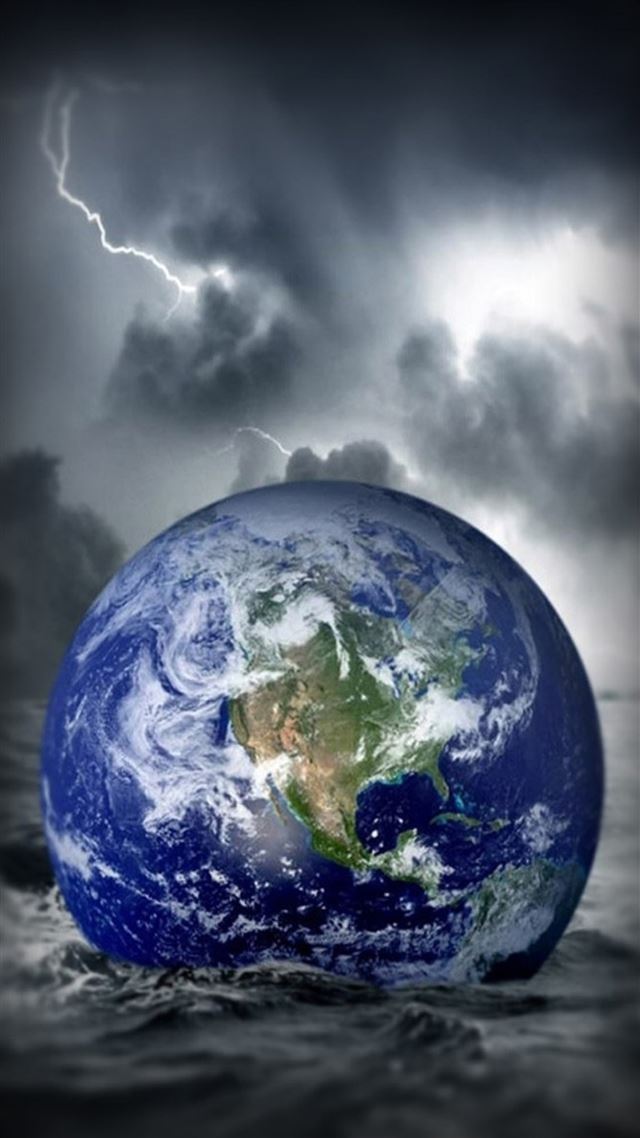 1080x1920 Fantasy Globe Earth Fall In Ocean Storm - lightning iPhone 8 Wallpaper
