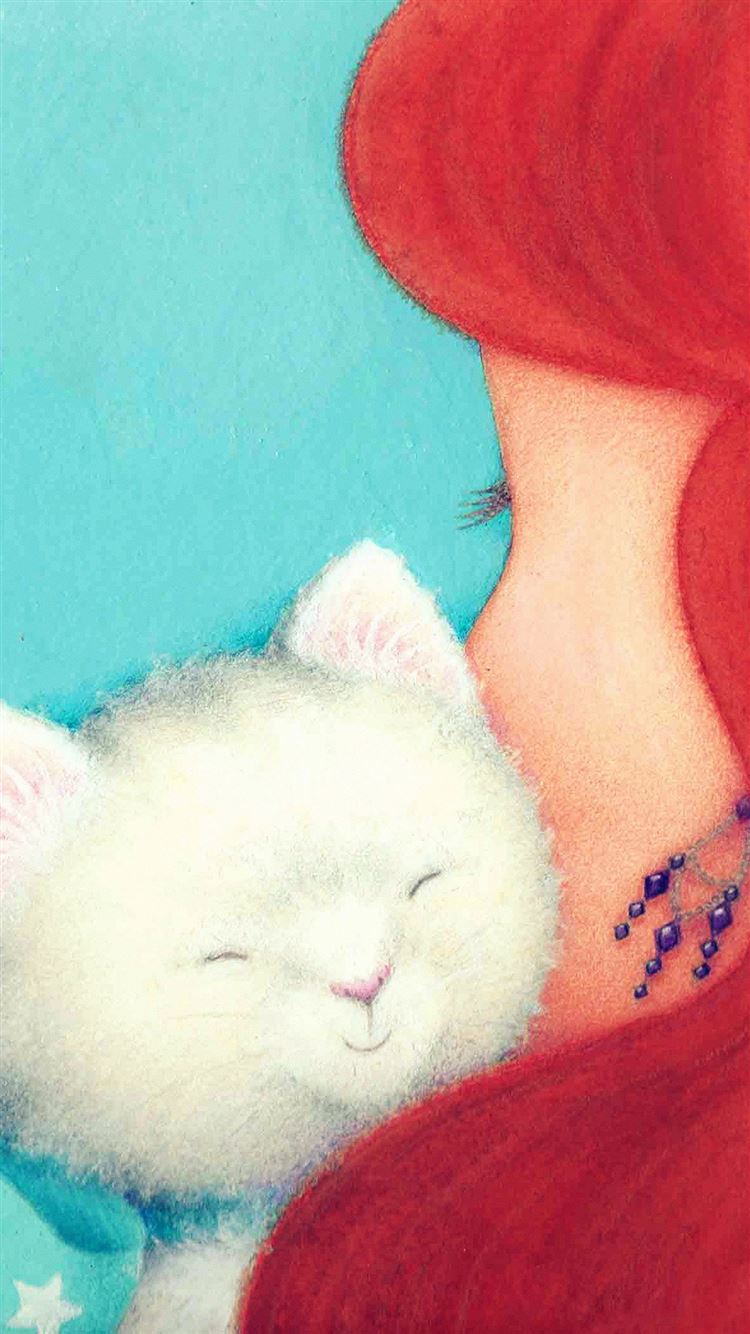 Hold Cute White Kitten Cat Illust Art Iphone 8 Wallpapers Free Download