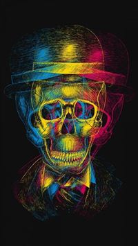 Colorful Overlap Skull In Hat Design Art wallpaper