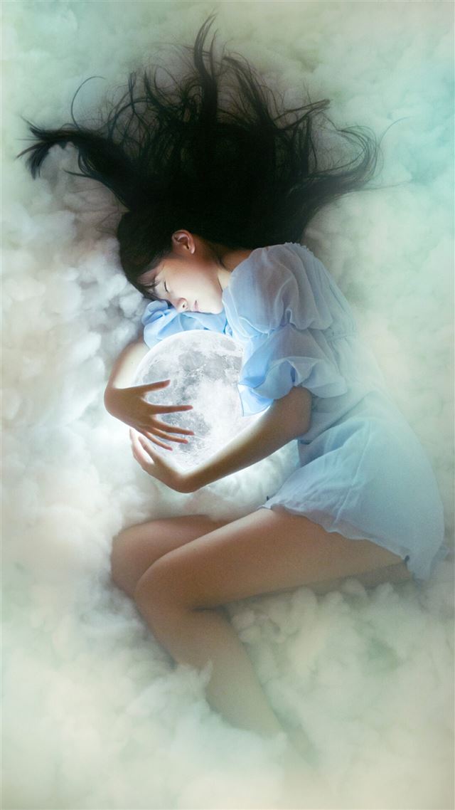1080x1920 Dreamy Hug Shiny Moon Sleepy Girl - shiny iPhone 8 Wallpaper