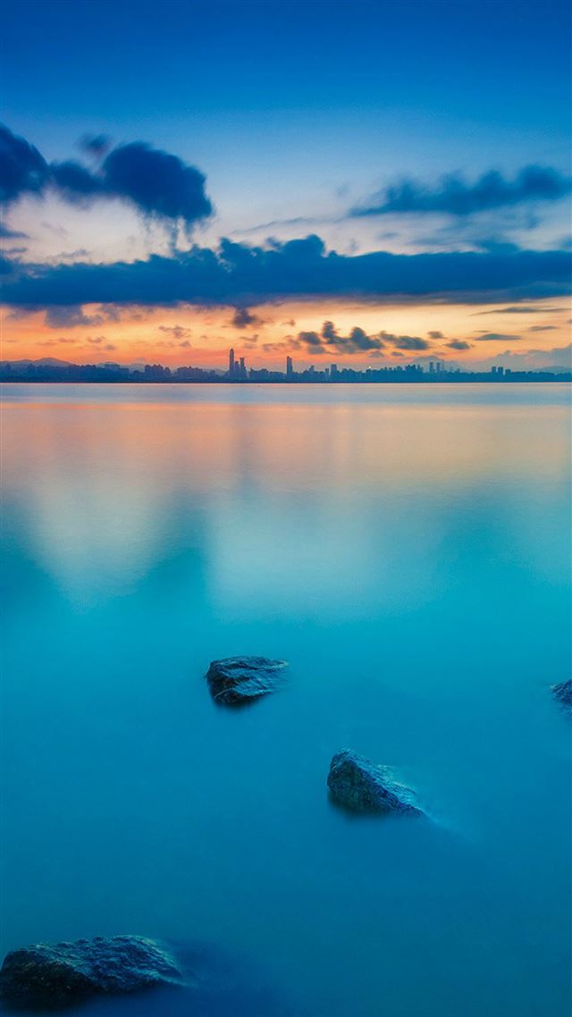 1080x1920 City View River Lake Blue Sunset Nature - skyline iPhone 8 Wallpaper