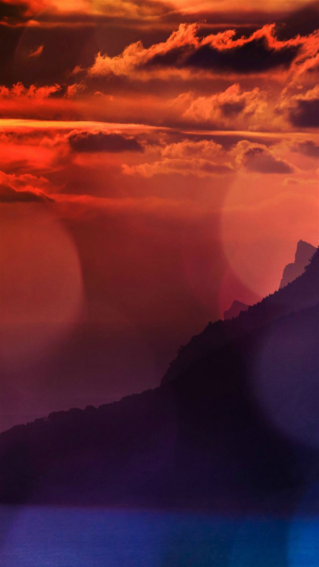 1080x1920 Sunshine Sea Flare Bokeh Mountain Sky Afternoon Nature - orange iPhone 8 Wallpaper