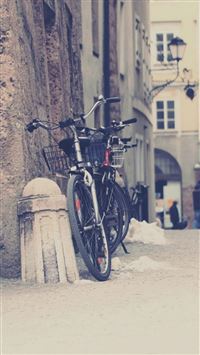 Nature Town City Street Parking Bicycle Scene iPhone 6(s)~8(s) wallpaper