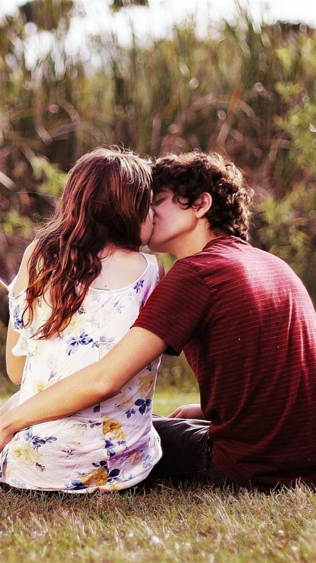 1080x1920 Kissing Lover Couple On Grass Ground Blur Happy Valentine's Day - happy iPhone 8 Wallpaper