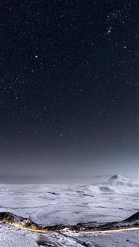 Night Stars Mountain Range Winter Landscape wallpaper