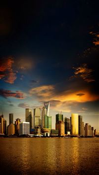 Modern High Skyscraper Riverbank Cityscape Skyview wallpaper