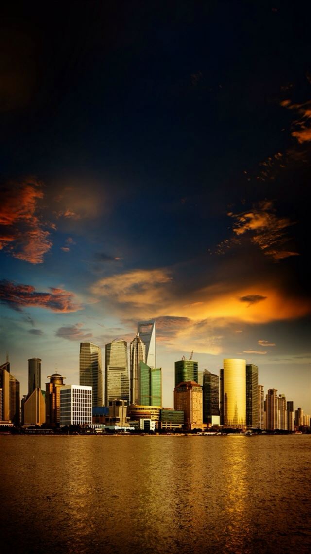 1080x1920 Modern High Skyscraper Riverbank Cityscape Skyview - blue iPhone 8 Wallpaper