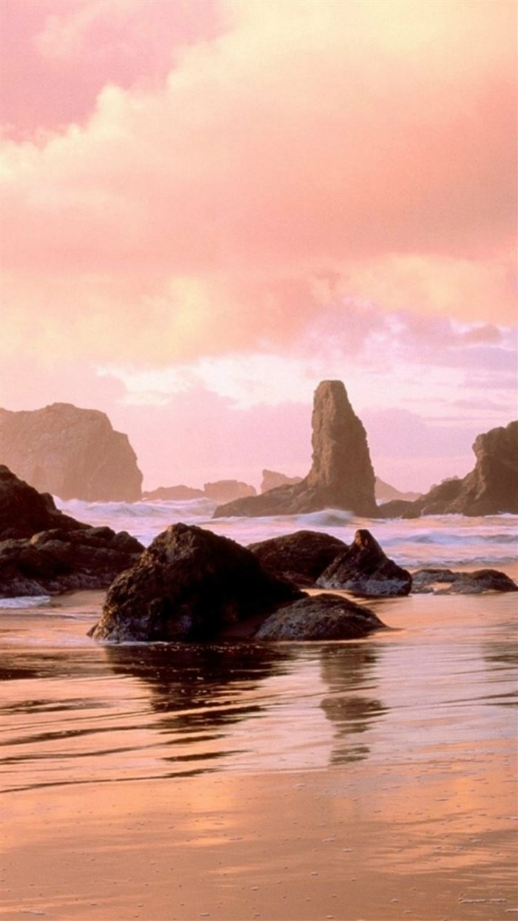 Pink Rock Ocean Sunset Landscape iPhone