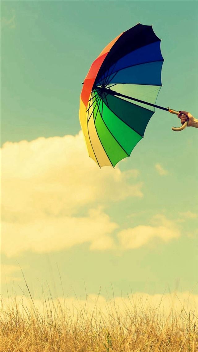 1080x1920 Colorful Umbrella Field Clouds - retro iPhone 8 Wallpaper