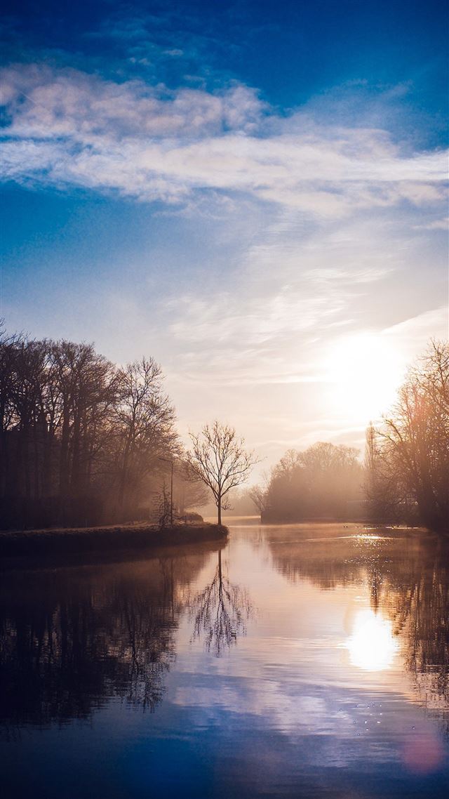 1080x1920 Lake Calm Tree Mountain Sunny Day Nature - wither iPhone 8 Wallpaper
