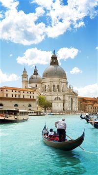 Venice Dome Gondola Light Blue Water wallpaper