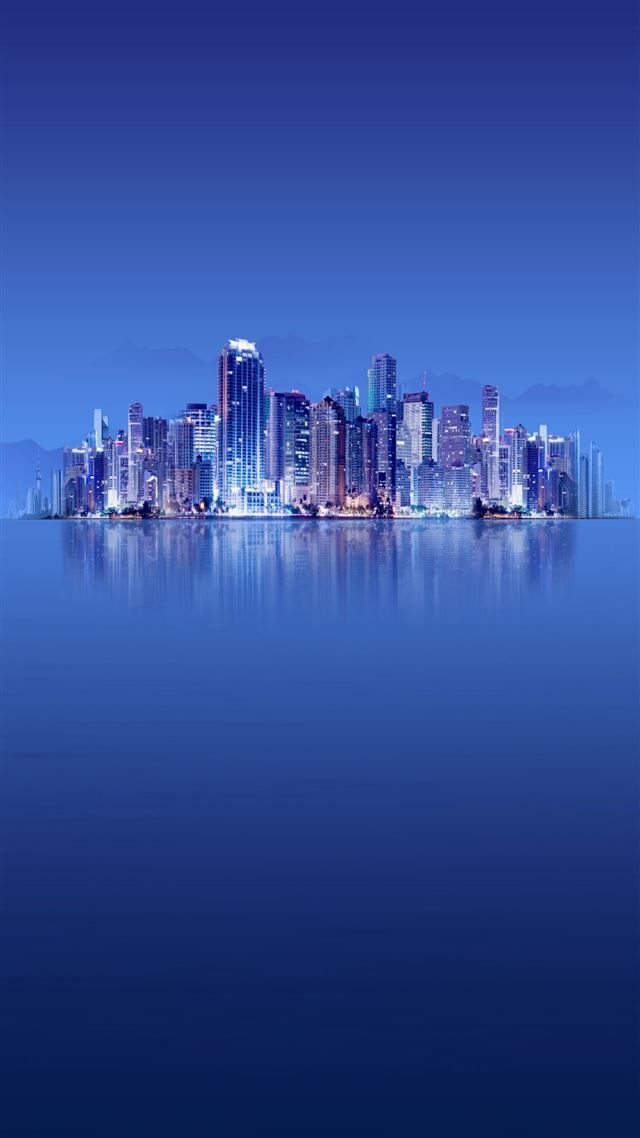 1080x1920 Skyscrapers Calm Sea Winner Landsape - night iPhone 8 Wallpaper