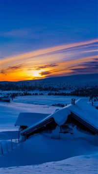 Beautiful Sunset Winter Chalet Snow wallpaper