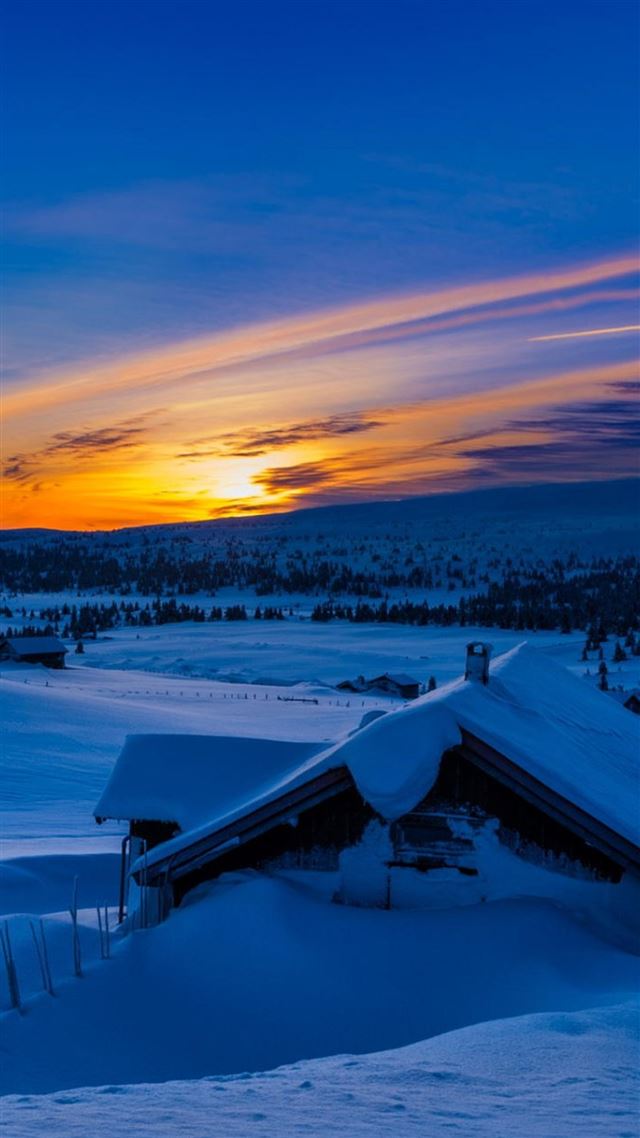 1080x1920 Beautiful Sunset Winter Chalet Snow - yellow iPhone 8 Wallpaper
