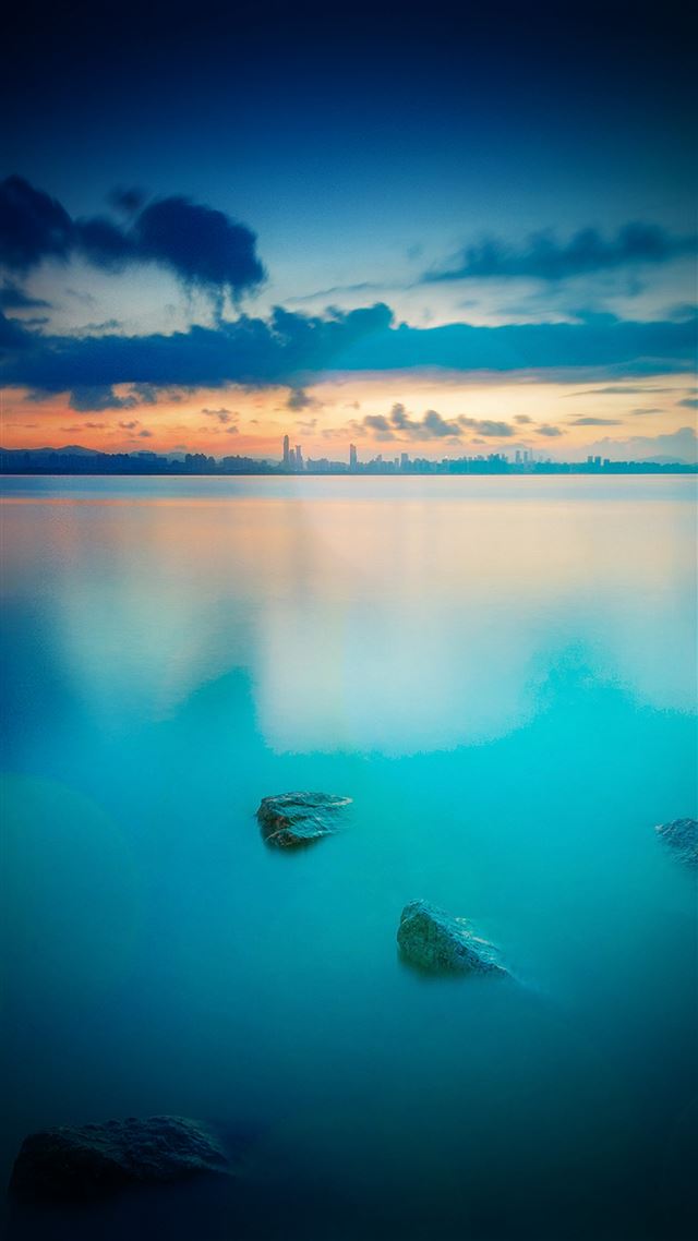 1080x1920 City View River Lake Blue Sunset Nature Vignette Bokeh - skyscape iPhone 8 Wallpaper