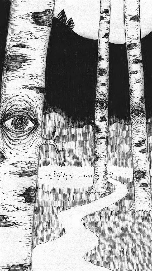 1080x1920 Eye In Woods Pencil Drawing Art Illust - road iPhone 8 Wallpaper
