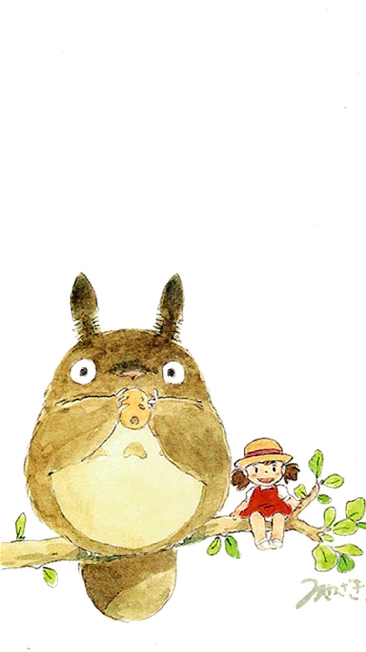 My Neighbor Totoro Cute Girl Branch Art Drawn Iphone 8 Wallpaper