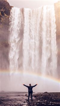 Waterfall Rainbow Nature Mountain wallpaper