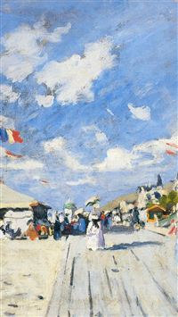 Classic Art Paint Board Walk On Claude Monet Winter Snow wallpaper