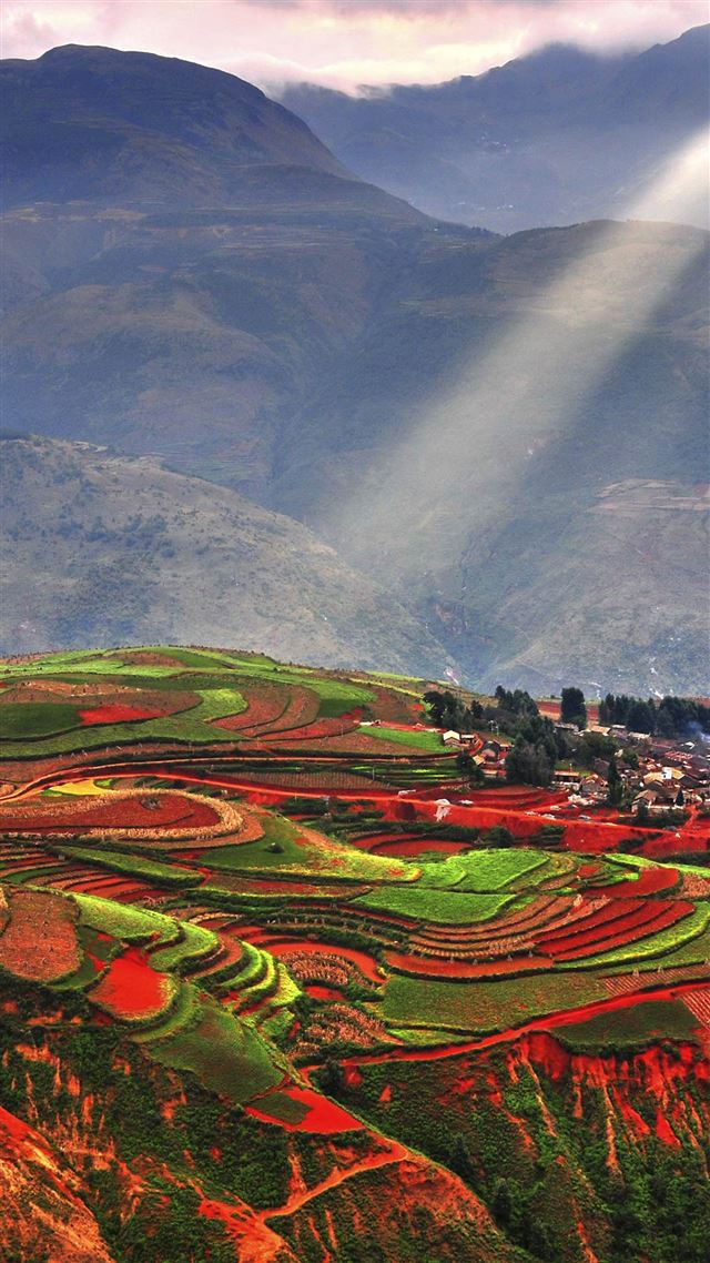 1080x1920 Red Brown Farmland - mountains iPhone 8 Wallpaper